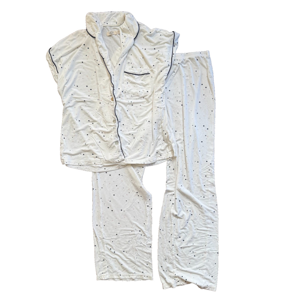 UGG Aimee Pajama Set Women's M Ivory Star Print Modal Button Front PJs 1104855